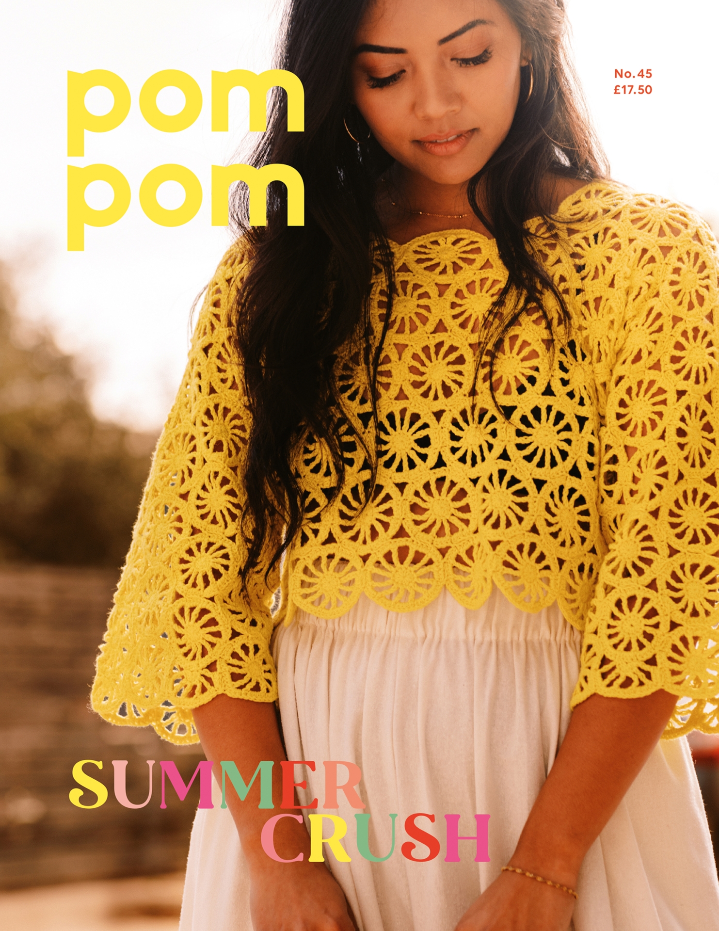 pompom quarterly issue 45: summer crush depicting a yellow crochet top