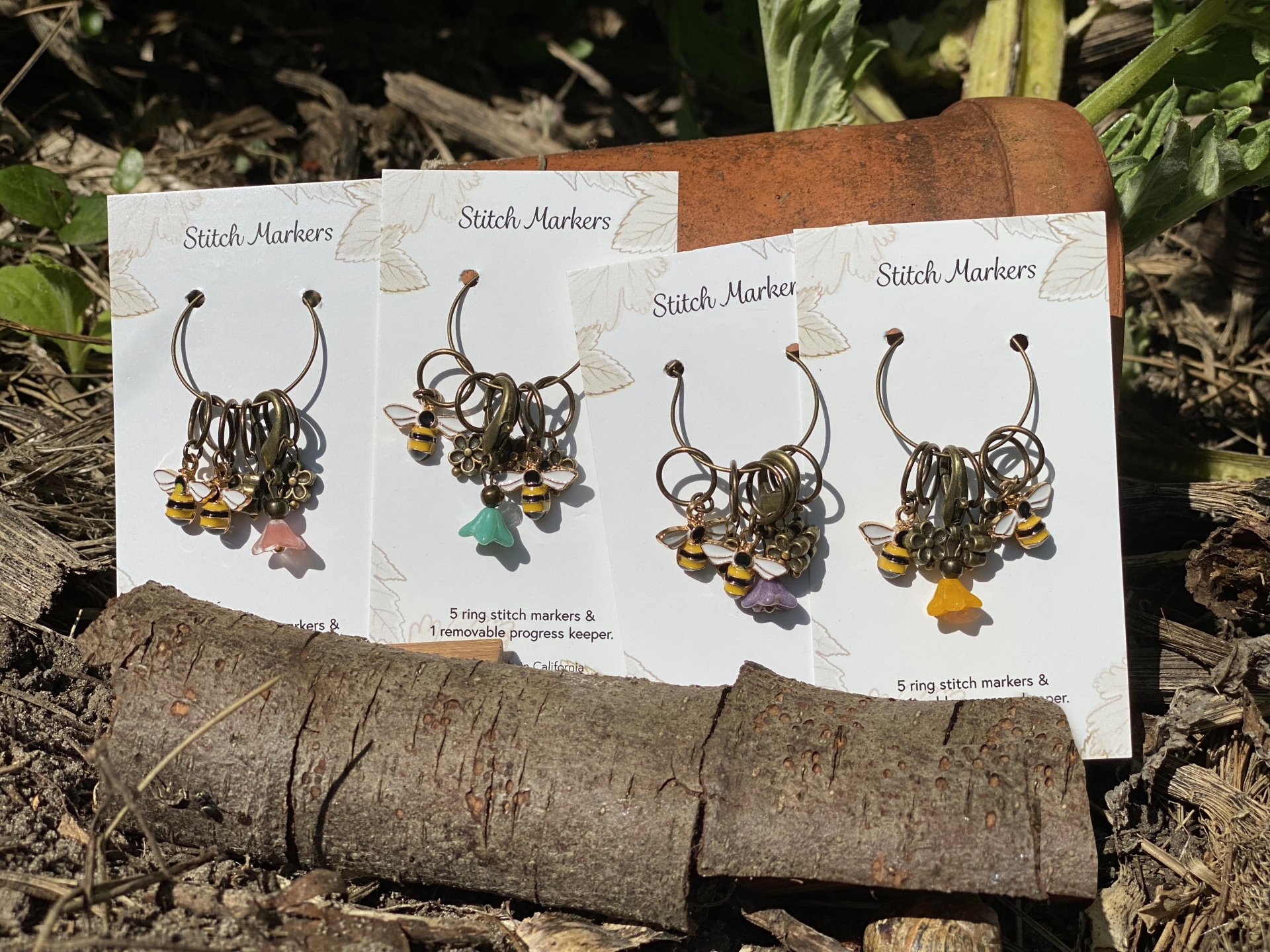 Never Not Knitting Bees & bloom stitchmarkers set
